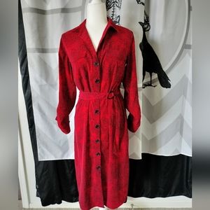 Red cheetah button down dress